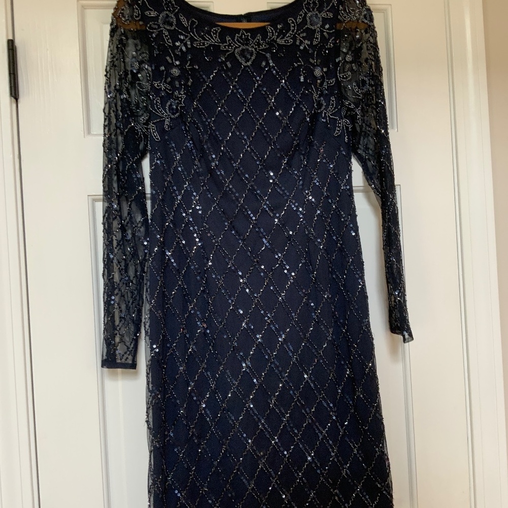 ADRIANNA PAPELL Womens Navy Lined Long Sleeve Above The Knee Sheath Dress $75
